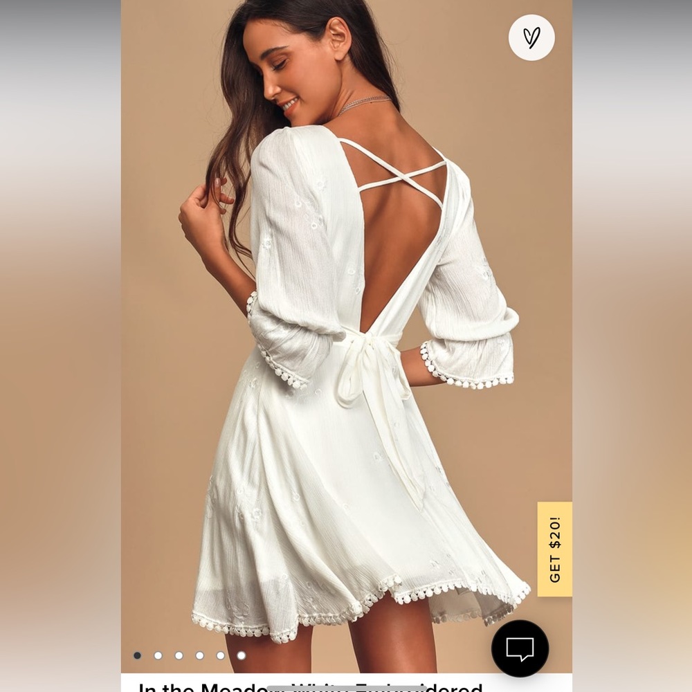 White embroidered backless mini dress